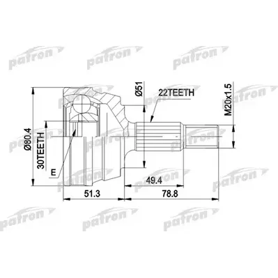 ШРУС наружн к-кт 22x50x30 VW: GOLF I 74-84, GOLF I Cabr PATRON PCV1004