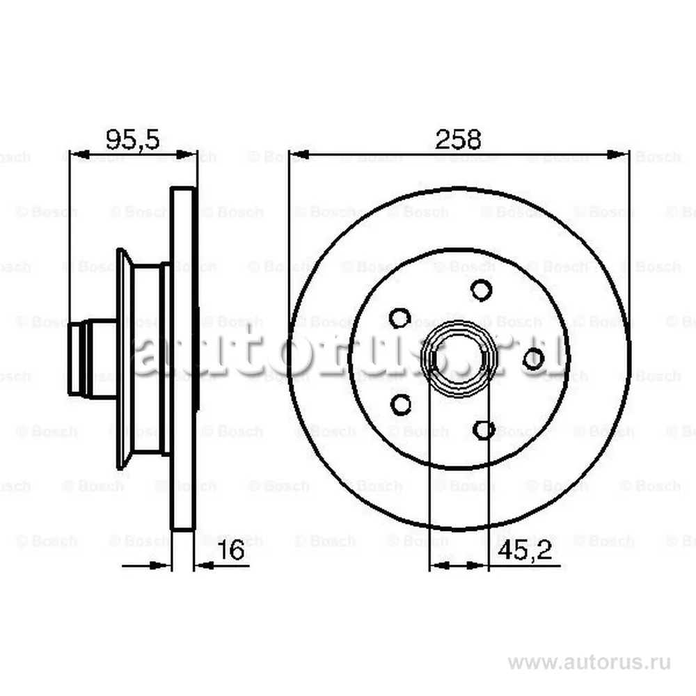 Диск тормозной VW TRANSPORTER III C бортовой платформой/ходовая часть 79-92, TRANSPORTER III автобус BOSCH 0986478224