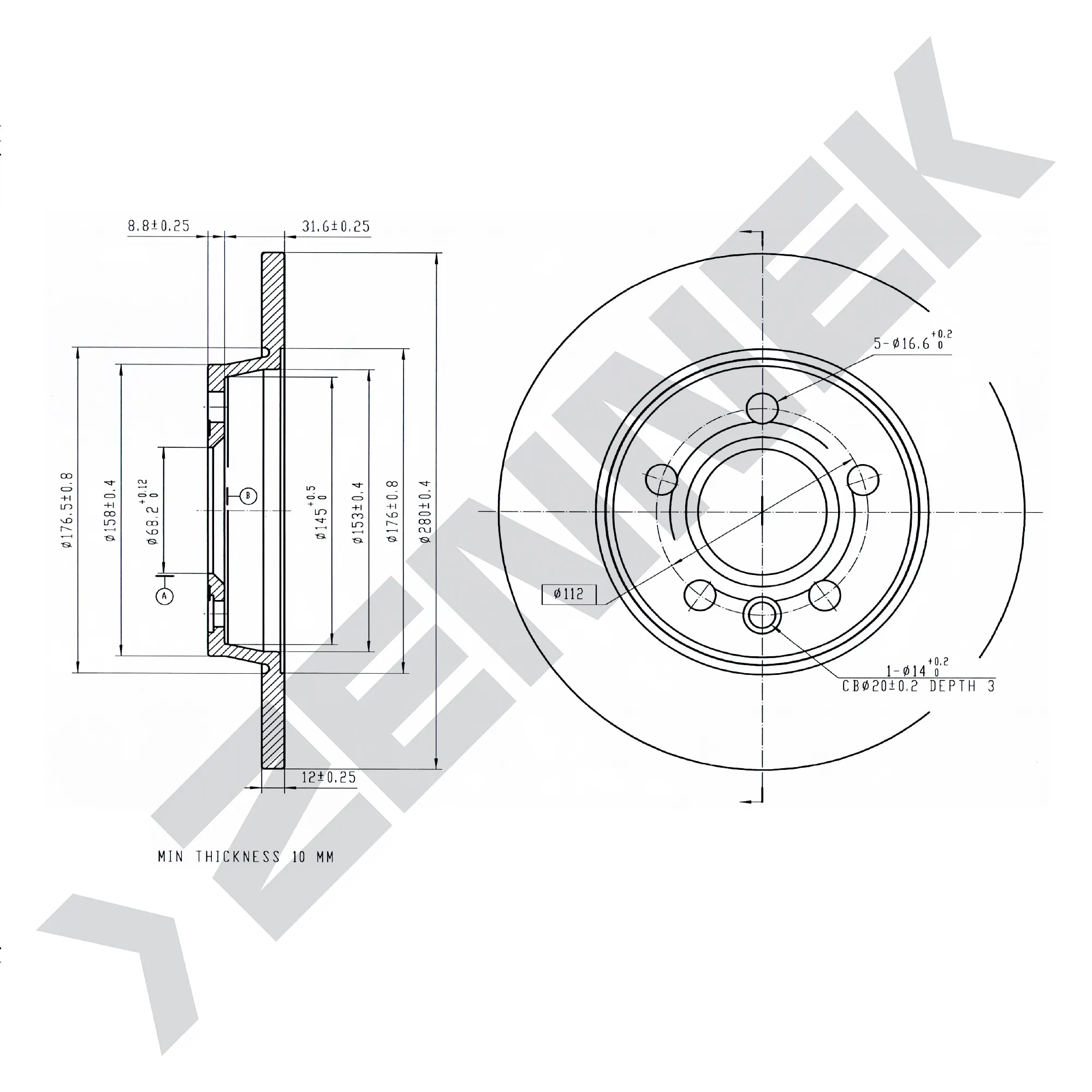 Диск тормозной задний VW T4 90-04 (2 шт) ZENNEK DBD0038