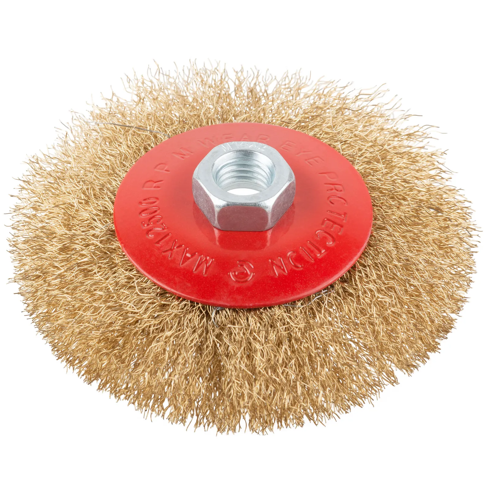 Корщетка-колесо с наклоном, гайка М14, стальная волнистая латунированная проволока 115 мм KУРС 39022