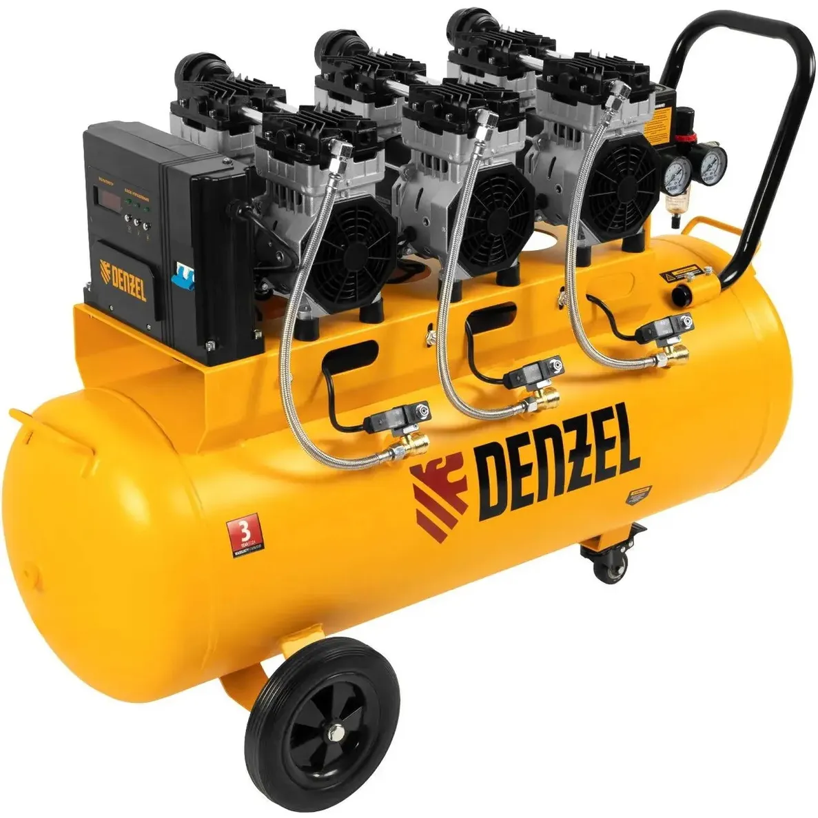 Компрессор безмаслянный малошумный DLS 2250/100, 2250 Вт, 3х750, 100 л, 410 л/мин блок упр// Denzel 58029