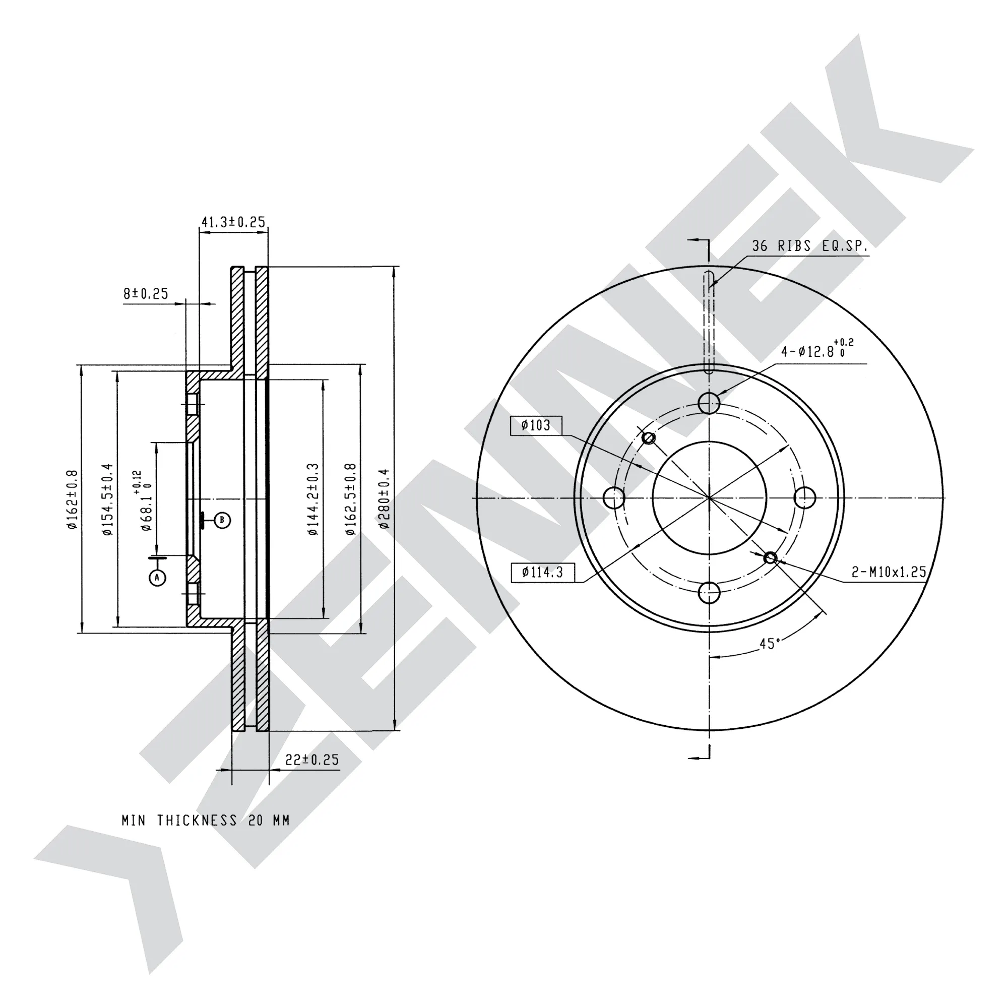 Диск тормозной передний NISSAN 200SX 88-95, ALMERA 00-(2 шт) ZENNEK DBD0097
