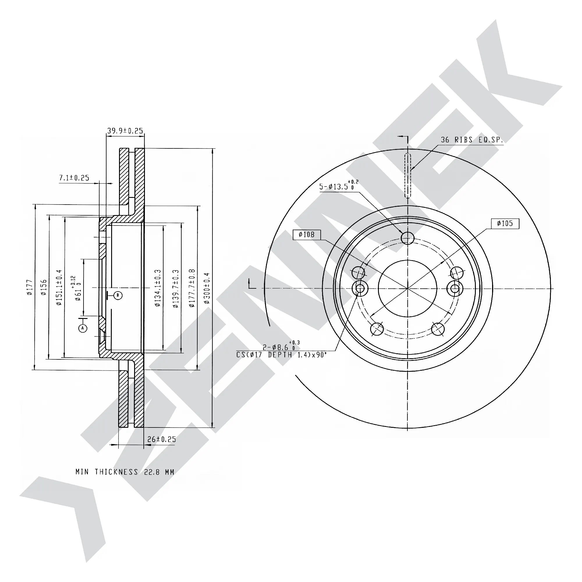 Диск тормозной передний RENAULT LAGUNA 01-07 (2 шт) ZENNEK DBD0119