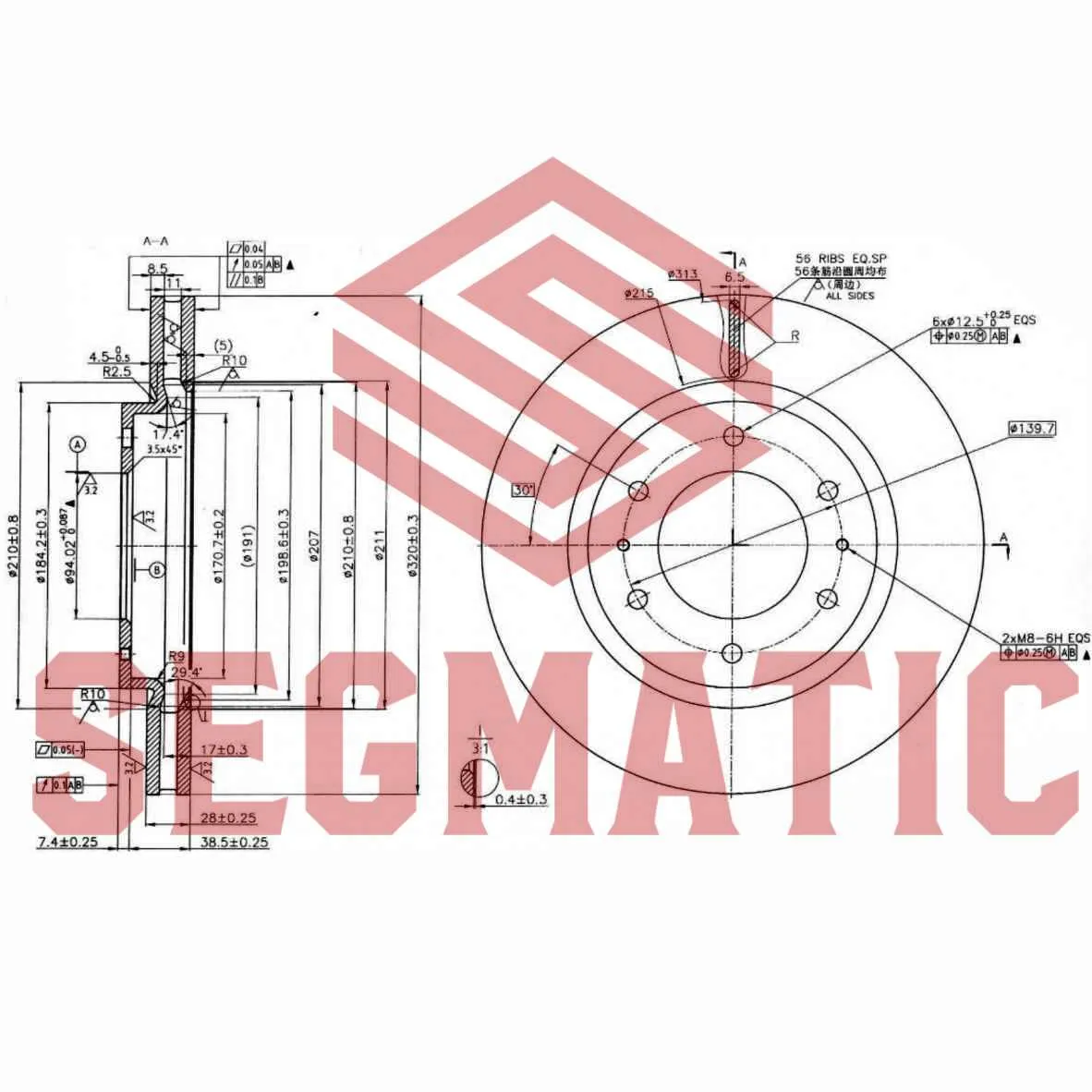Диск тормозной передний вент MITSUBISHI PAJERO/MONTERO SPORT (KS) 2015- SEGMATIC SBD30093494