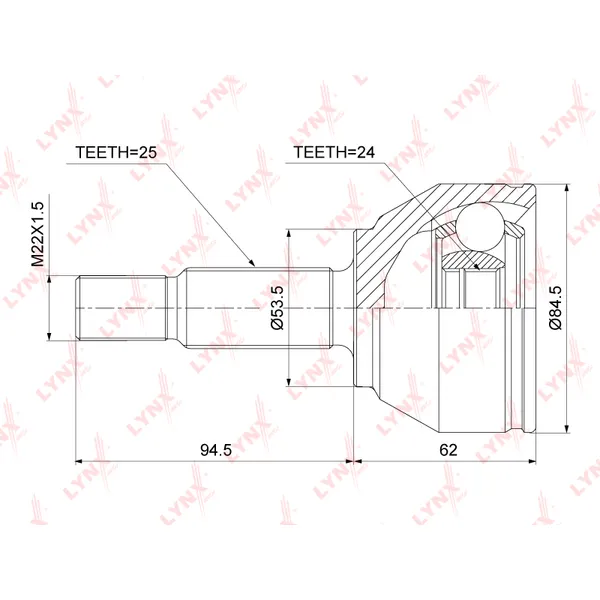 ШРУС наружный FORD Transit/Tourneo Connect 1.8D 02-13 LYNXauto CO-3788