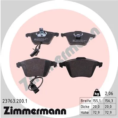 Колодки тормозные передние AUDI A4 1.6-3.2 04->/A6 2.0-4.2 04-> /A6 Allroad 2 ZIMMERMANN 23763.200.1