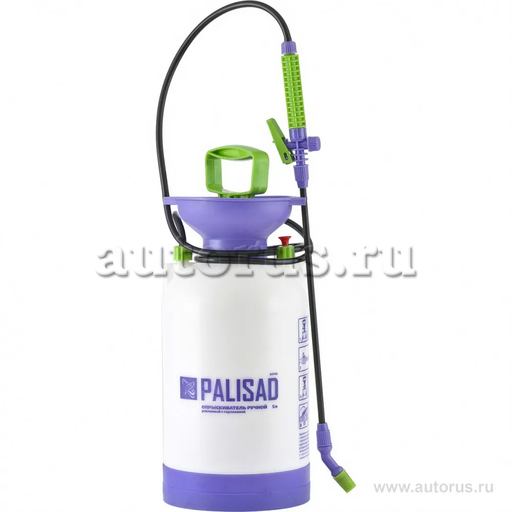 Опрыскиватель ручной усиленный с горловиной 5л, с насосом, шлангом, разбрызгиватель / PALISAD