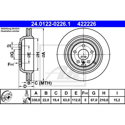 Диск тормозной задний MERCEDES GL/M/R-CLASS X164,W164,W251 2006=> вентилируемые (330X22) ATE 24.0122-0226.1