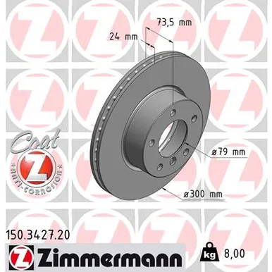 Диск тормозной передний BMW 1-E81/E82/E87/E88 / 3-E90/E91/E92/E93 / Z4-E84 ZIMMERMANN 150.3427.20