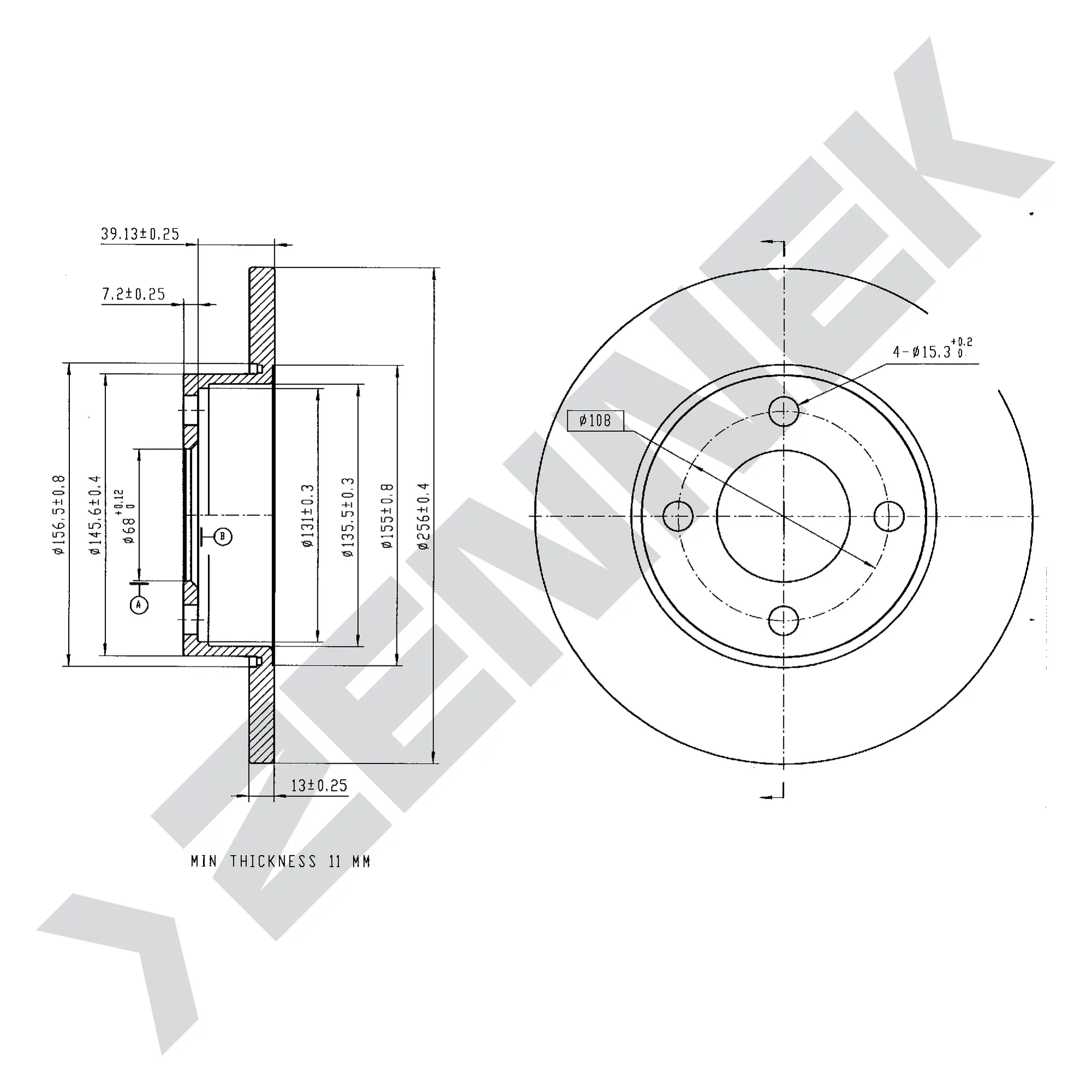 Диск тормозной передний AUDI 100 C2-C3 77 -91 (2 шт) ZENNEK DBD0014