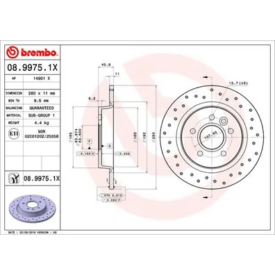 Тормозной диск задний D280mm FORD C-MAX (DM2) 02 BREMBO 0899751X