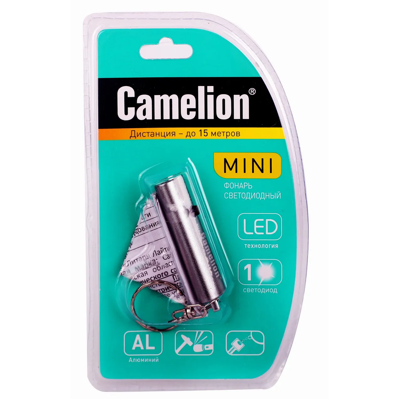 Фонарьбрелок, металлик, овал, 1 LED, 4xG3 в компл., алюм, блистер LED181R Camelion 13355