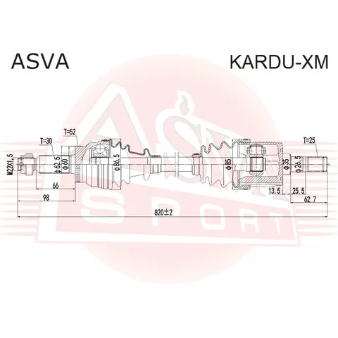 Полуось правая 22x724x22 ASVA KARDUXM
