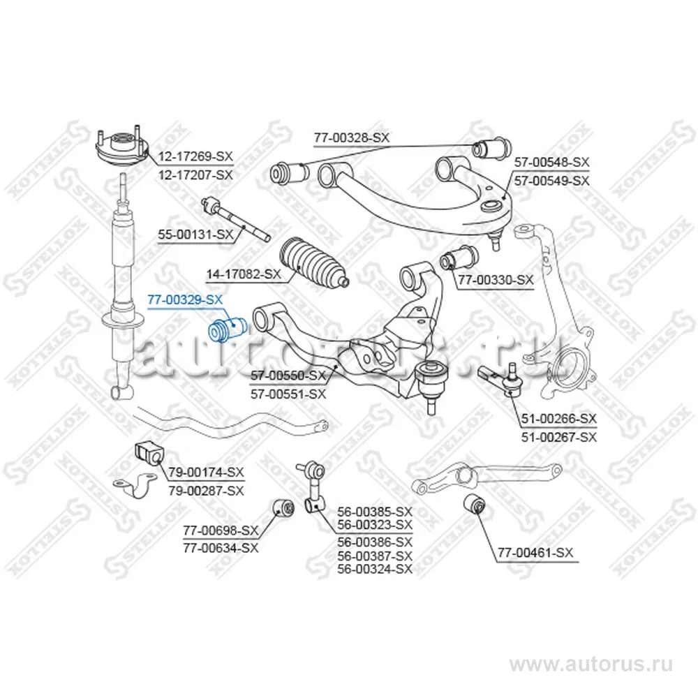 Сайлентблок передн. рычага пер.подв.нижн. Toyota Land Cruiser 200 0 STELLOX 77-00329-SX