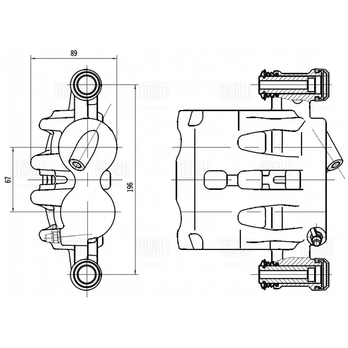 Суппорт торм. для а/м Peugeot Boxer (06-)/Citroen Jumper (06-) перед. лев. d=44/48мм TRIALLI CF 103565