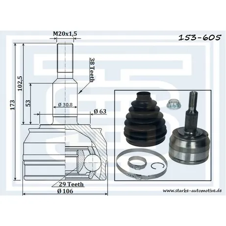 ШРУС VW T-5 2,0TD-3,2 V6 STARKE 153-605