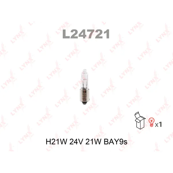 Лампа 24V H21W 21W BAY9s LYNXauto 1 шт. картон L24721