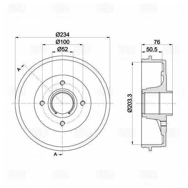 Барабан торм. для а/м Nissan Note (06-)/Micra (03-) d=203 TRIALLI TF 215178