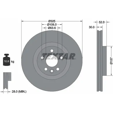 Диск тормозной передний с покрытием PRO LAND ROVER/ LAND ROVER (CHERY) TEXTAR 92278603