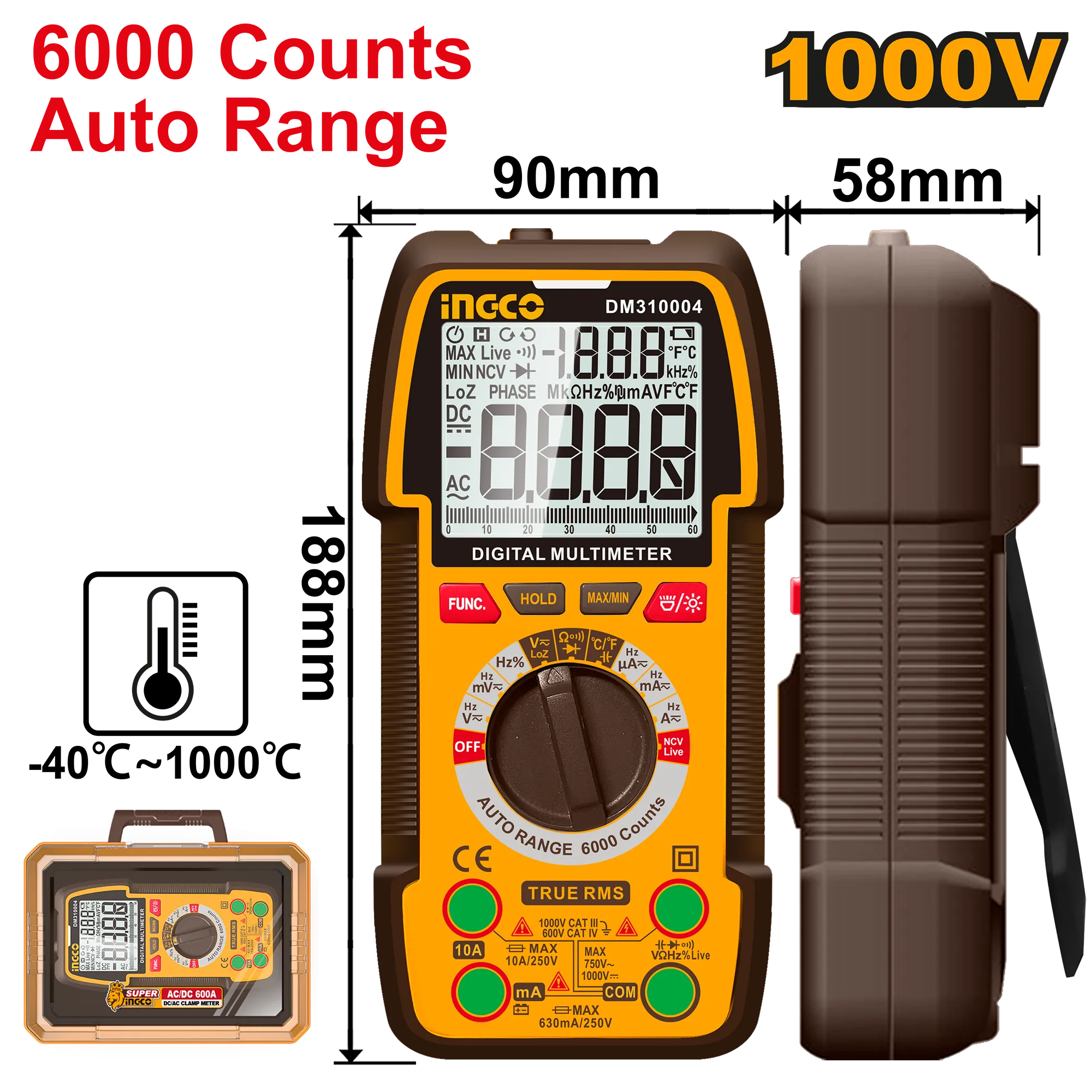 Мультиметр цифровой 1000В (6/12) INDUSTRIAL INGCO DM310004