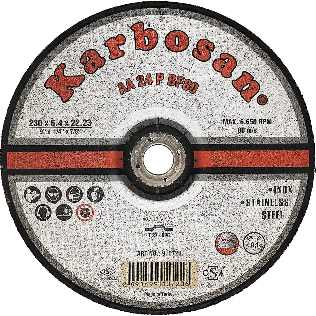 Диск шлифовальный по металлу Karbosan (230х6,4х22) (Арт.910720) Inox KARBOSAN KAR-910720