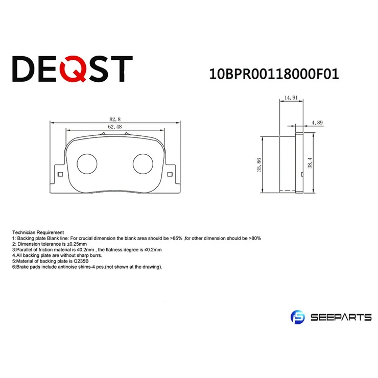 Колодки тормозные, задние TOYOTA CAMRY V20 2.2-3.0 96-01/V30 2.4-3.0 01- DEQST 10BPR00118000