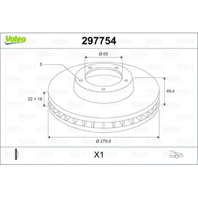 Диск тормозной передний VALEO 297 754