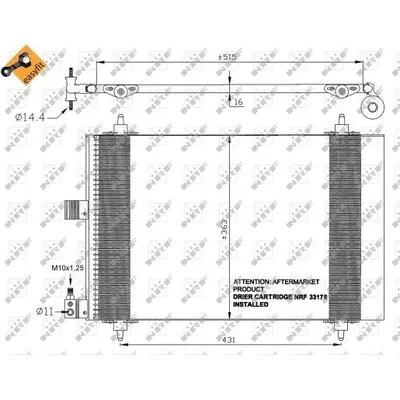 Радиатор кондиционера PEUGEOT 406 98-04, 607 00-, CITROEN XSARA 01-05, NRF 35437