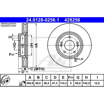 Диск тормозной передний HYUNDAI IX35/SONATA V/KIA SPORTAGE III/OPTIMA 12-> ATE 24.0128-0256.1