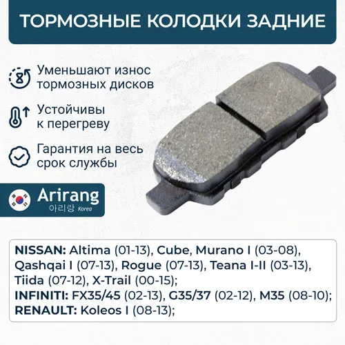 Колодка дискового тормоза задняя ARIRANG ARG28-1750