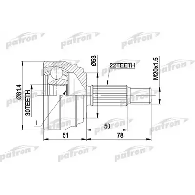 ШРУС наружн к-кт 22x53x30 VW: GOLF II, JETTA II 8.83-, PATRON PCV1021