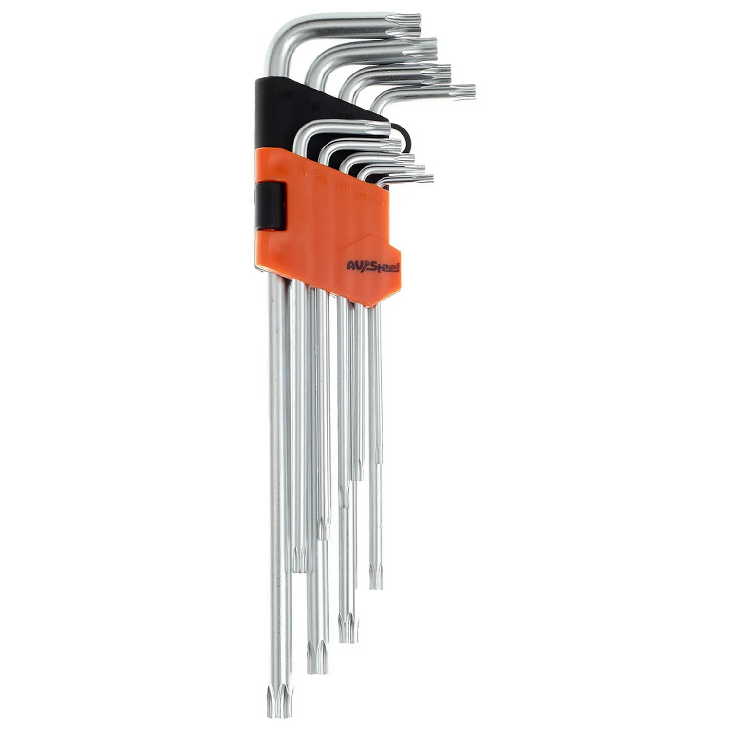 Набор ключей Г-образных TORX экстрадлинных с отверстием TH10-TH50 9 предм. AVSTEEL AV-369309