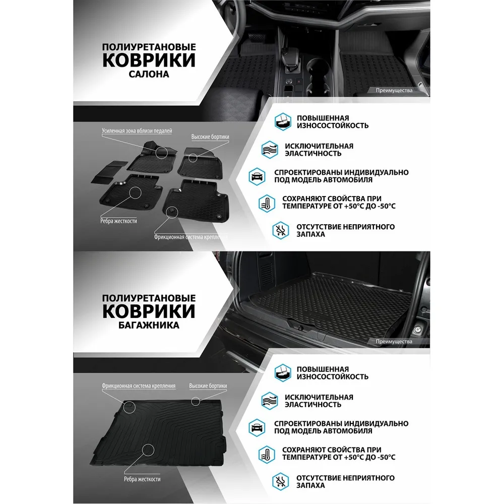 Комплект ковриков салона и багажника Ford Kuga черный полиуретан Rival K11804002-1