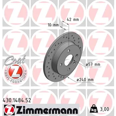Диск тормозной задний Opel Astra G/H (02/98-09/00)/(03/04-) SPORT ZIMMERMANN 430.1484.52