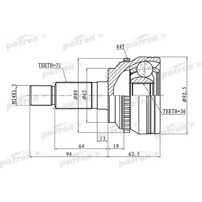ШРУС наружный с кольцом ABS 31x65x36 ABS:44T MAZDA CX-7 PATRON PCV1366