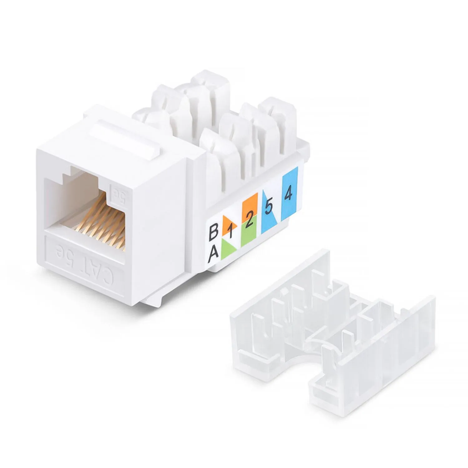 Модуль Keystone Jack RJ-45(8P8C), UTP неэкранированный, CAT 5e, тип 90 градусов, белый PRO REXANT 02-0064