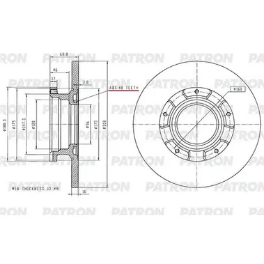 Диск тормозной задний FORD TRANSIT 12-(D=308 мм!!!) PATRON PBD2928