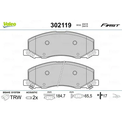 Колодки тормозные дисковые /комплект 4 шт/ VALEO 302119