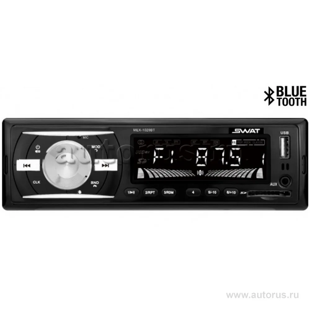 Автомагнитола SWAT MEX-1029BT,1 din, 4х50 вт,MP3,USB,SD,BT,2RCA белые кнопки