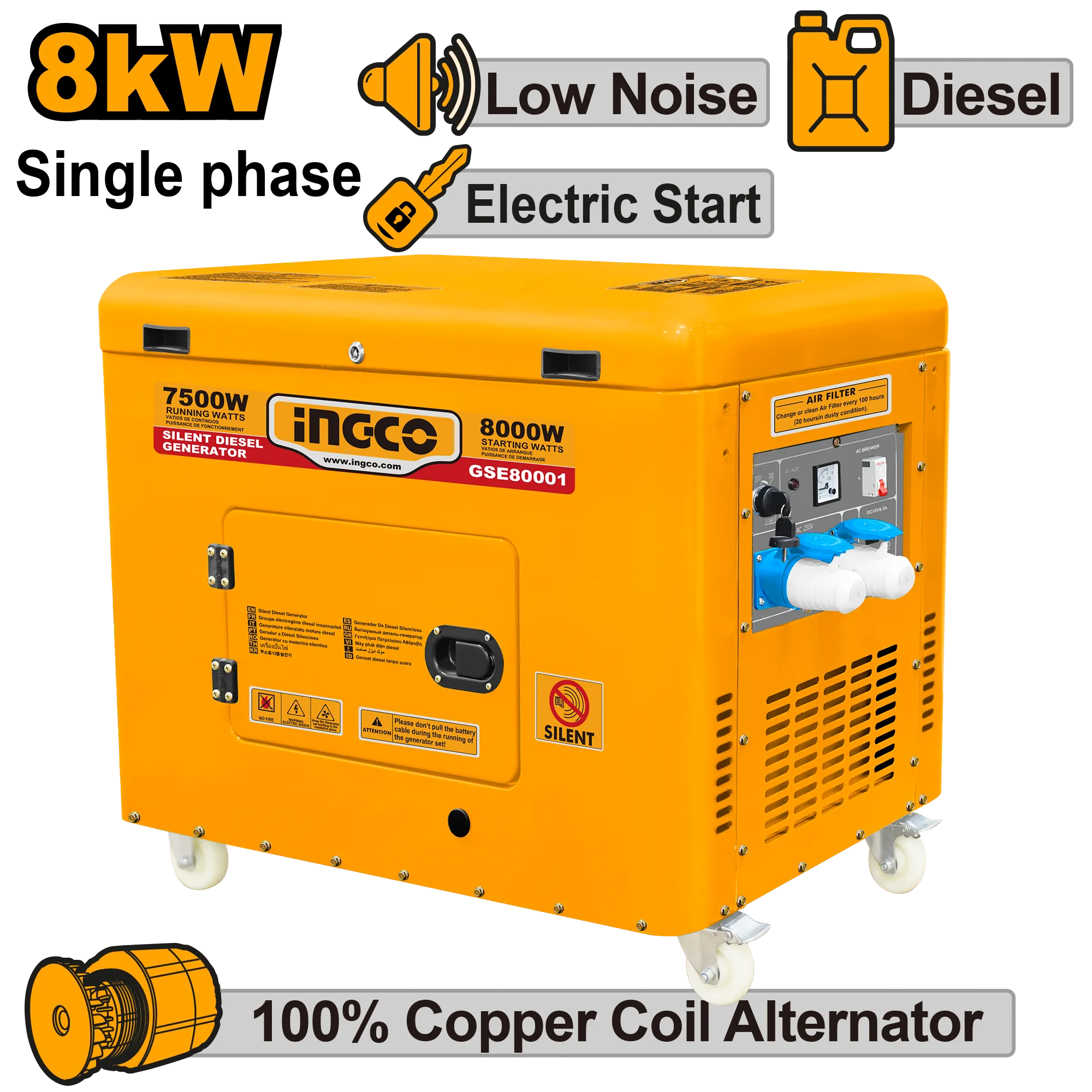 Дизельный генератор 8 кВт INGCO GSE80001