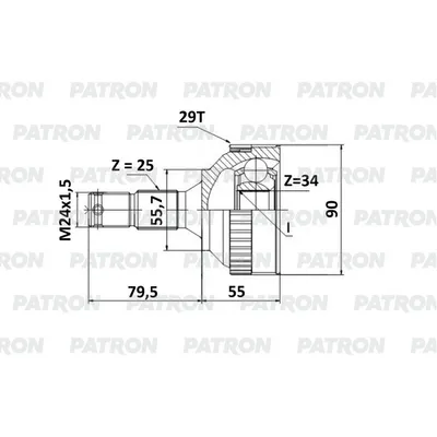ШРУС outer, 25x54.8x34, ABS:29T, PEUGEOT 306 1.8i-2.0i, PART-ONE 1CV055