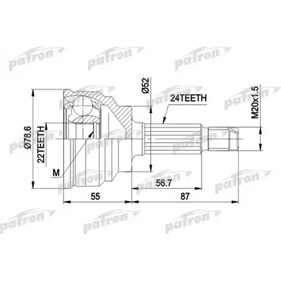 ШРУС наружн к-кт 24x52x22 MAZDA: 323 80-10/89, 1.7D уни PATRON PCV1024