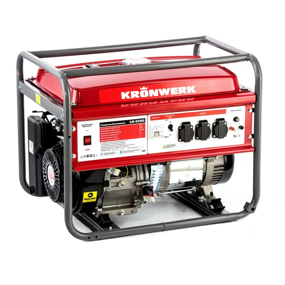 Генератор бензиновый LK 6500,5,5 кВт, 230 В, бак 25 л, ручной старт Kronwerk Kronwerk 94689