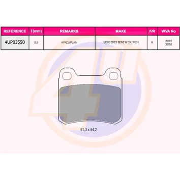 Колодки задние MB W201 2.3/2.5 16V 84-93/W124 2.0-3.0D/TD 84-93 4U 4UP03550