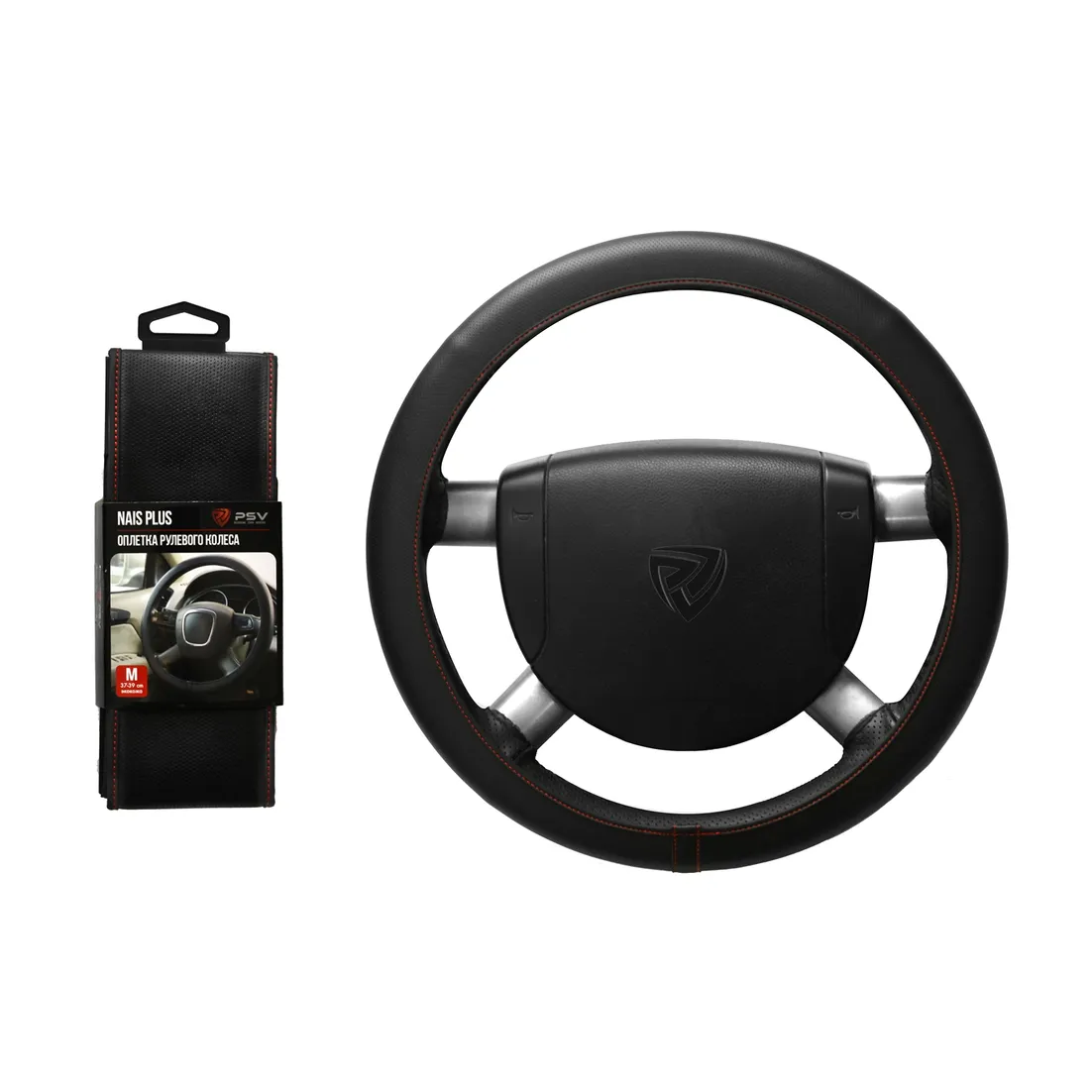 Оплетка на руль PSV иск.кожа NAIS PLUS (Черный/Отстрочка красная) M 129829