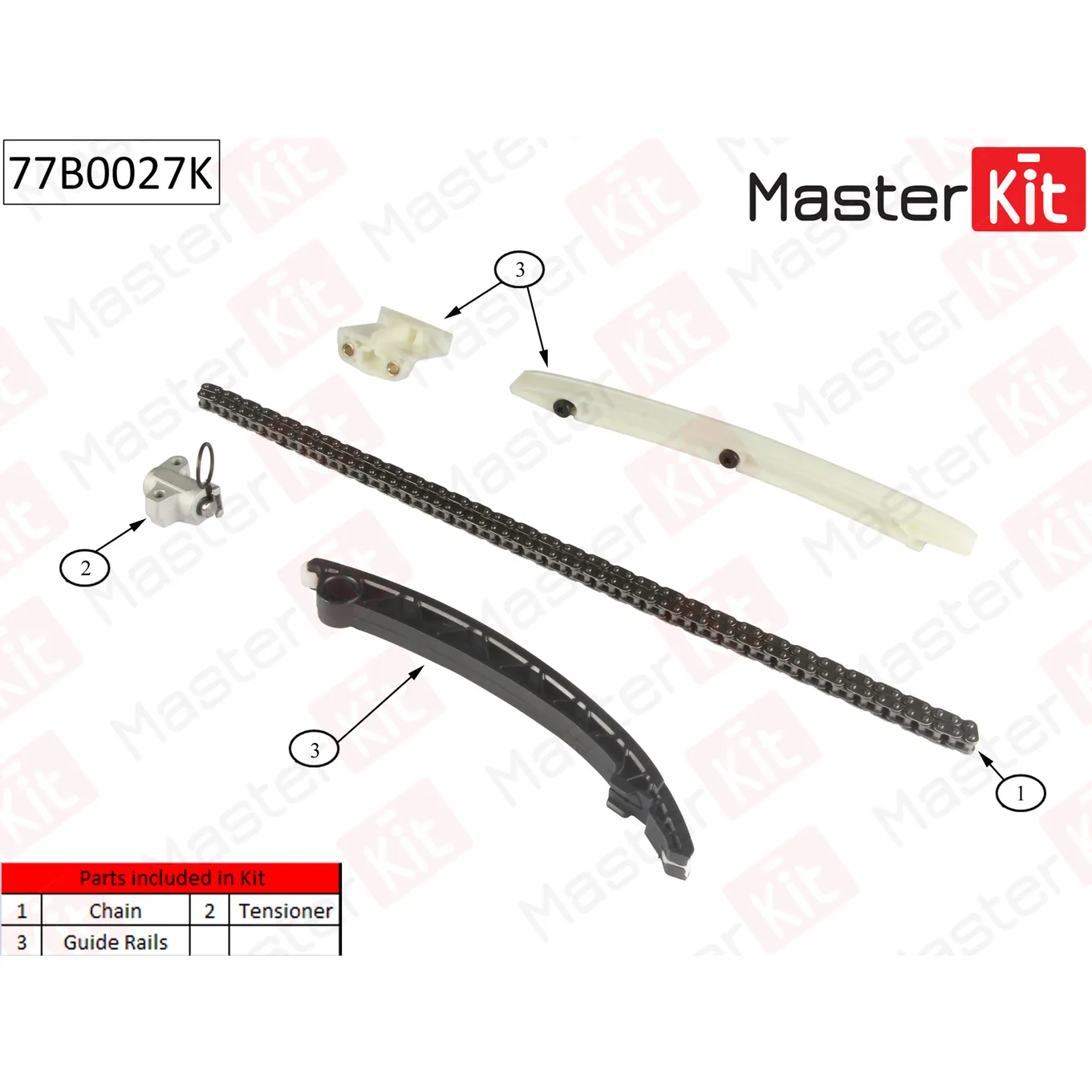 Комплект цепи ГРМ (без звездочек) Opel Astra 1.0i-1.4i Z10XE/X12XE MASTERKIT 77B0027K