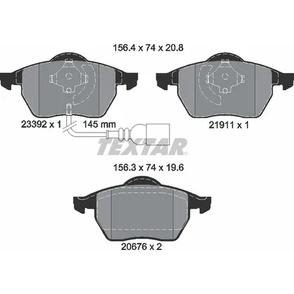 Колодки передние с противошумной пластиной Q+ AD S3 VW B4/G3/G4 GTI с датчиком TEXTAR 2339201