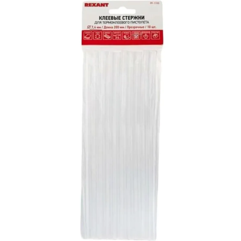 Стержень клеевой REXANT d7.4х200мм, прозрачные 10шт. (09-1103) 1076033