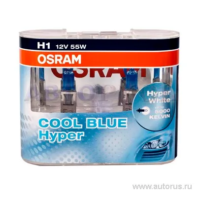 Лампа 12V H1 55W OSRAM COOL BLUE HYPER 2 шт. DUOBOX 62150CBH+-HCB