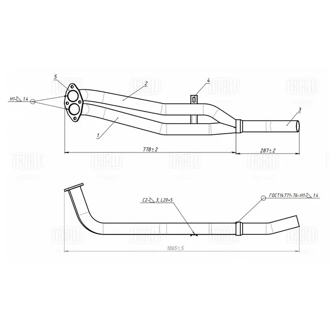 Труба приёмная для а/м ГАЗ 3302 (дв. ЗМЗ-406) (алюм. сталь) TRIALLI ERP 0305
